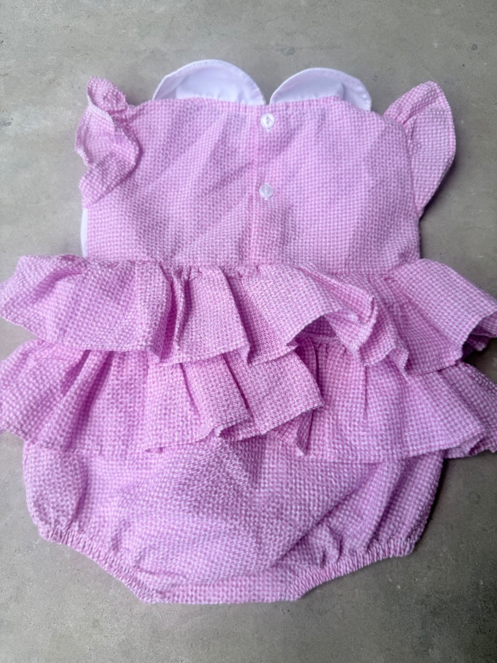 Baby Smocked Spring time Bird Ruffle Gingham Romper - Picture 3 of 4